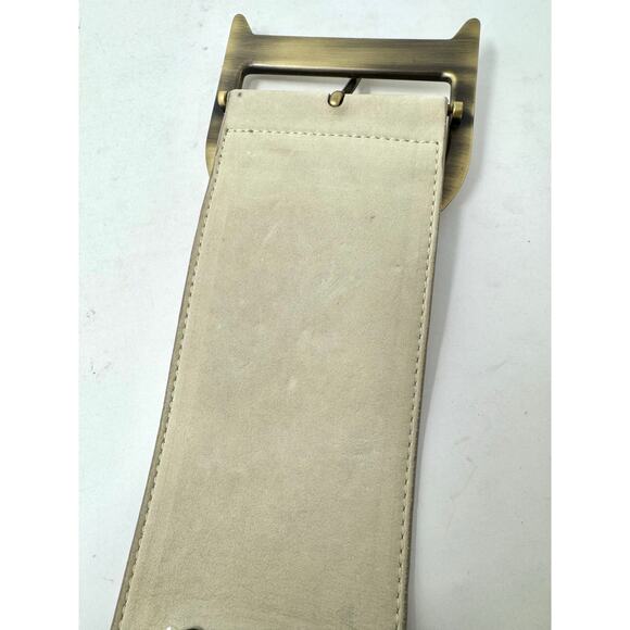Christian Dior Saddle Belt Beige Leather Antique Gold “D” Buckle Chainmail Sz 85 main image 8